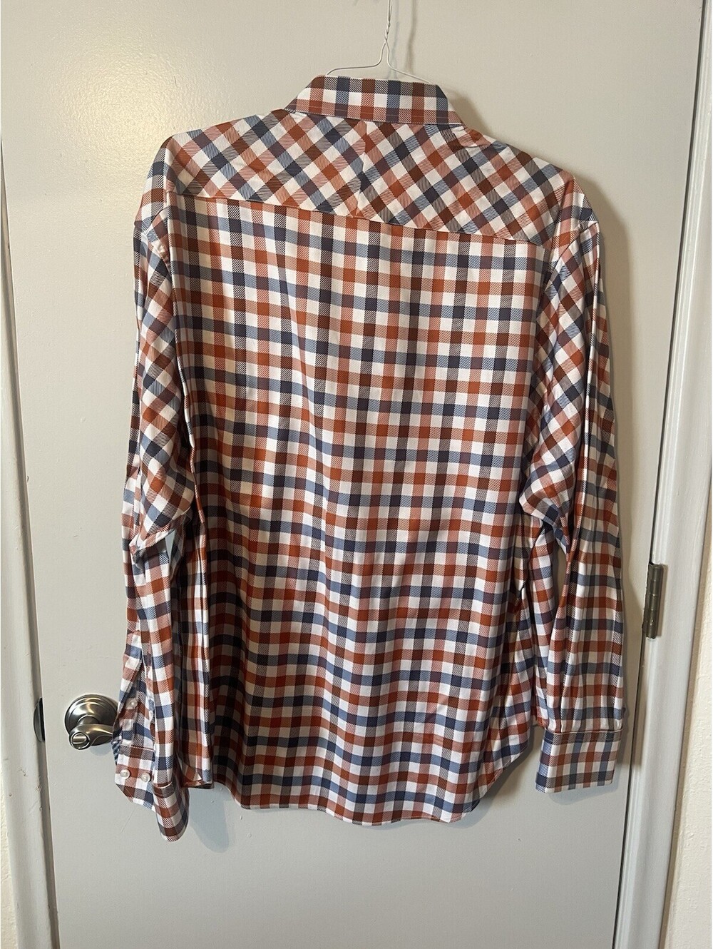 Johnston & Murphy Shirt XXL US Blue Check Flip Cuff Button Up Long Sleeve Mens - Picture 9 of 15